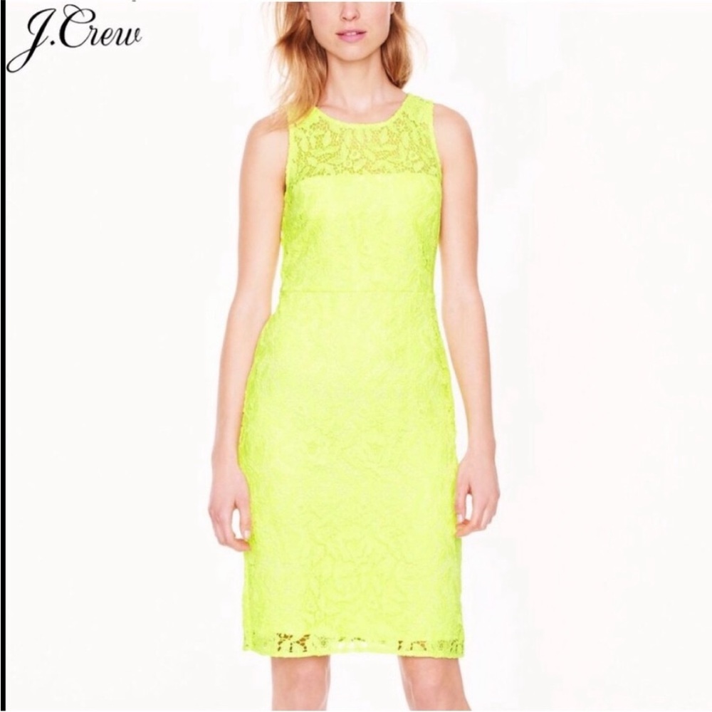 NWT J.Crew Collection Neon Highlighter Yellow Lace Dress